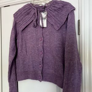 MANGO MOZART BABYDOLL COLLAR CARDIGAN. PASTEL PURPLE.
